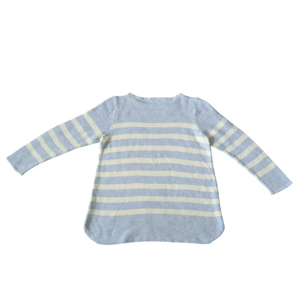J.Jill Sweater Womens L Cotton Grey Butter Yellow Striped Coastal Grandma Mature